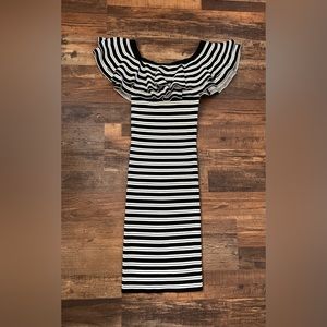 Black and White Off-the-Shoulder Midi Dress